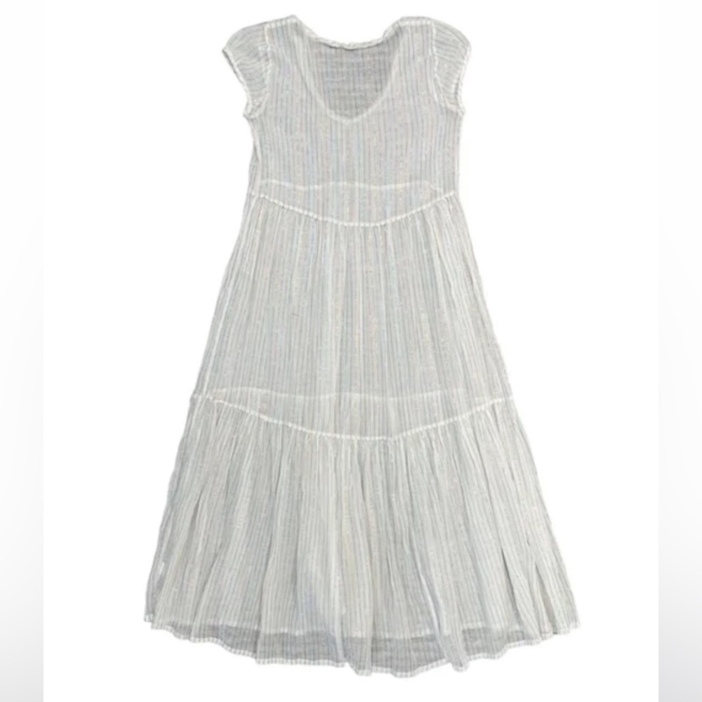 Matta Lightweight Cotton Metallic Stripe V-Neck Midi Dress - Picture 2 of 5